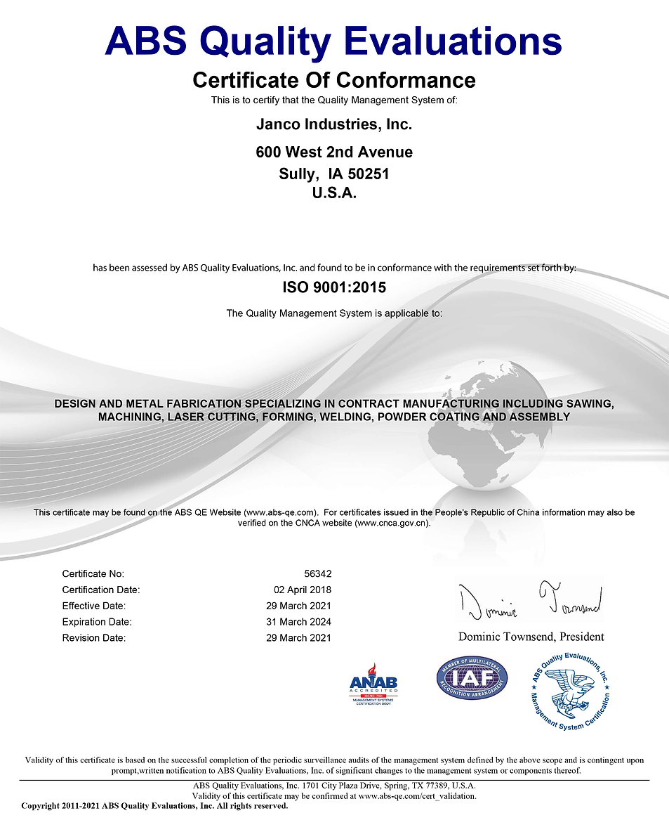 2021 ISO certification